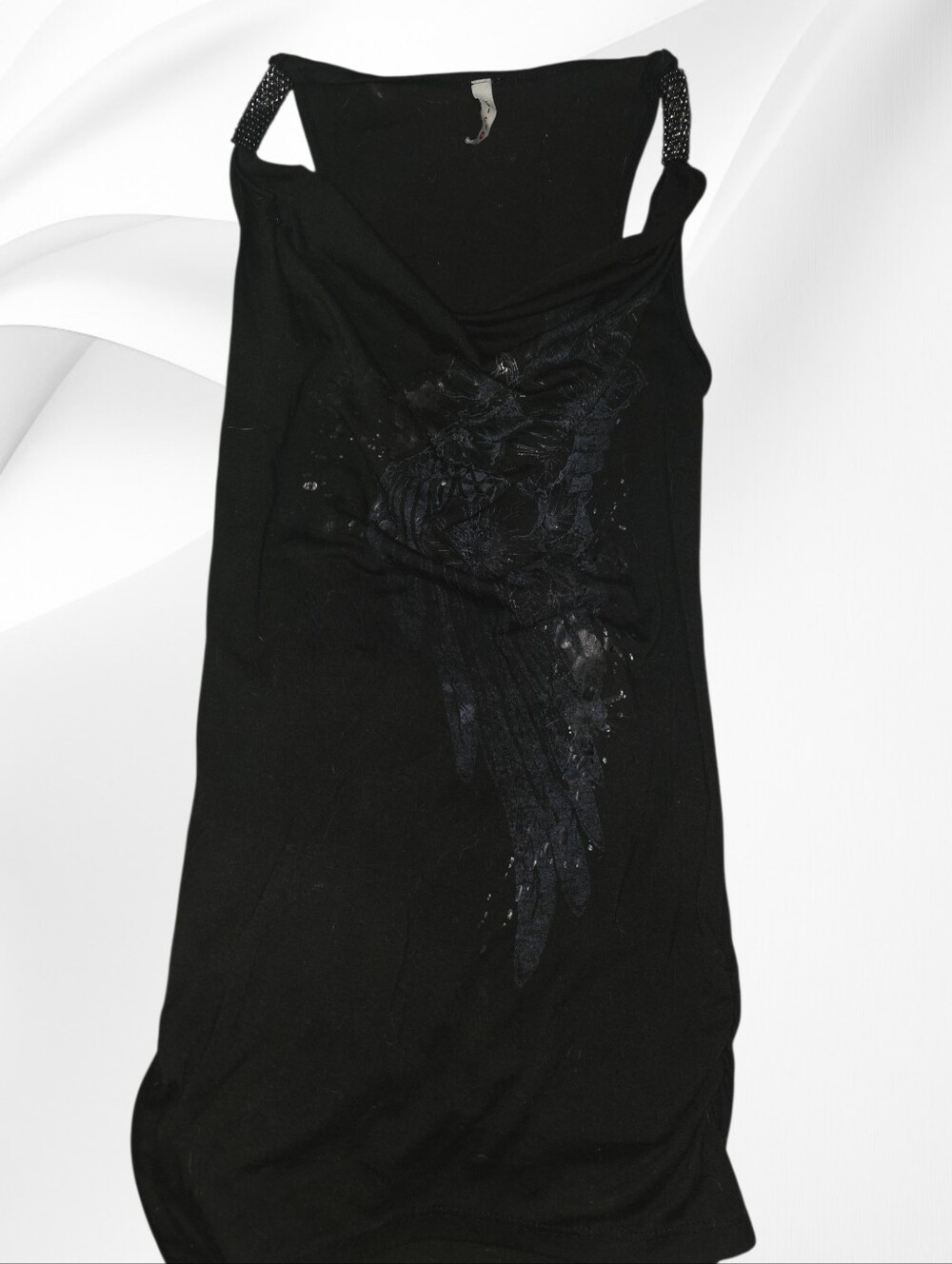 Black  Unique Shouldwr Straps Embellished Top Blouse